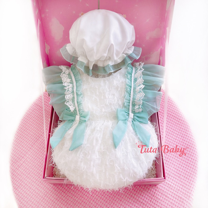 Bodysuit Cho Bé Chất Lông Trắng Tơ Xanh Mint, Thiết Kế Có Lót Trong , Body Kèm Mũ Xinh Xắn