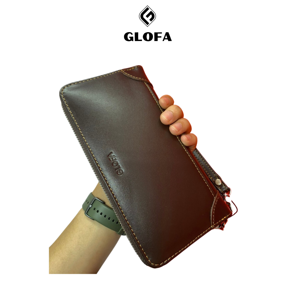 Ví Da Bò Nam Cầm Tay Cao Cấp GLOFA - V05, Da Bò Thật Bảo Hành 12 Tháng