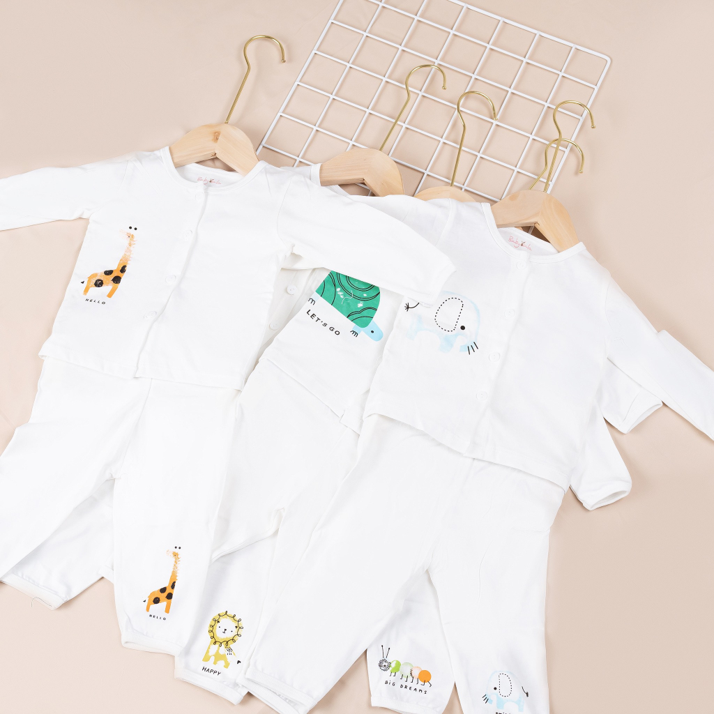 Bộ Tay Dài Cài Giữa Trắng BabyOlala từ 0kg - 11kg
