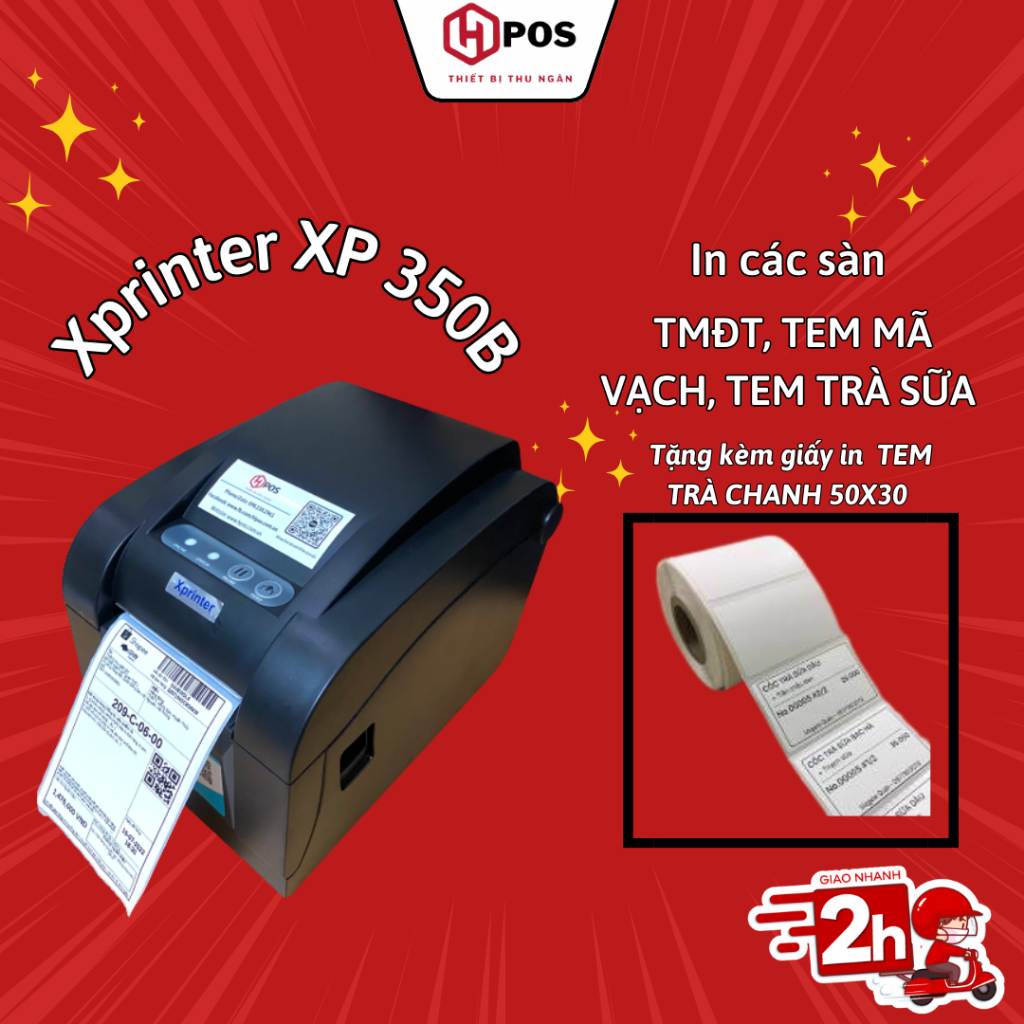 Máy in Xprinter XP 350B in đơn hàng GHTK, in tem nhãn và phiếu giao hàng các sàn TMĐT