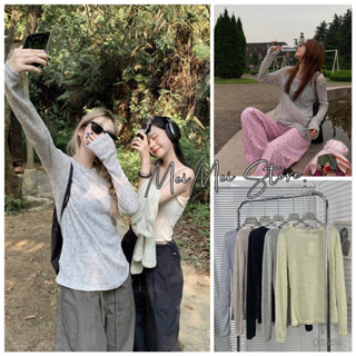 [SẴN] Áo len muối tiêu montoghi mỏng cổ tròn dài tay xuyên thấu BORA TOP