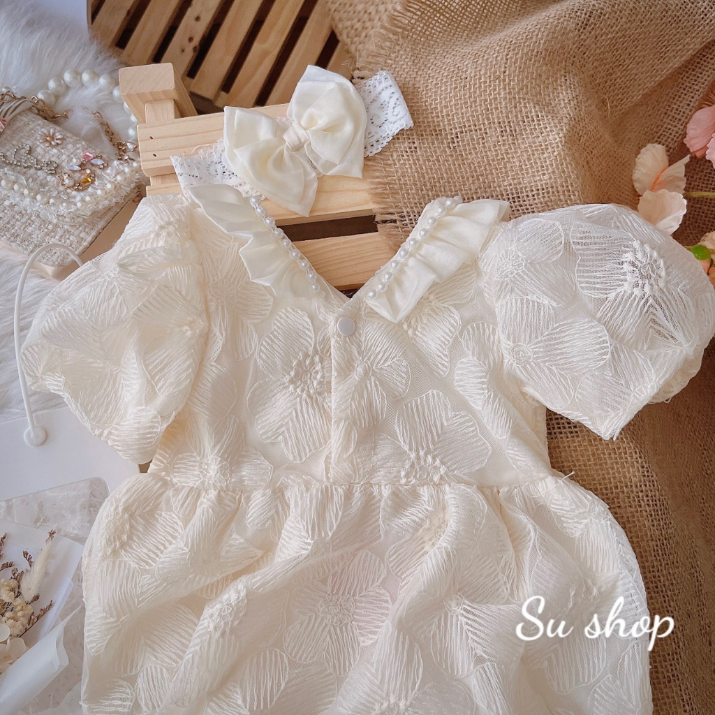 Body váy trắng bé gái dễ thương 🍓[𝐓𝐀̣̆𝐍𝐆 𝐊𝐄̀𝐌 turban🍓 Su Shop- body thiết kế sinh nhật thôi nôi cho bé