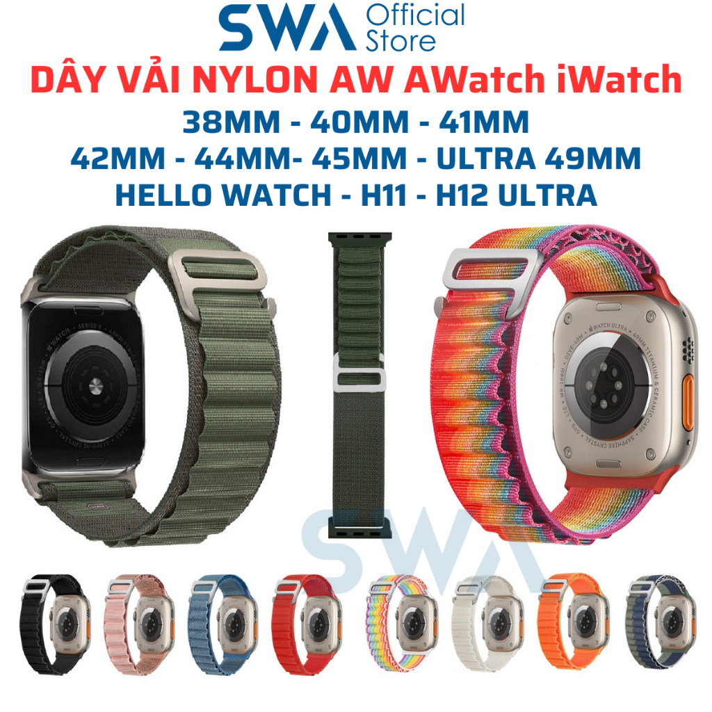 Dây Đeo Vải Nylon Nilon Cho Đồng Hồ AW iWatch Series 8 7 6 5 4 3 2 1 SE H10 H11 H12 Ultra Hello Watch 2 49mm SWA DAW01