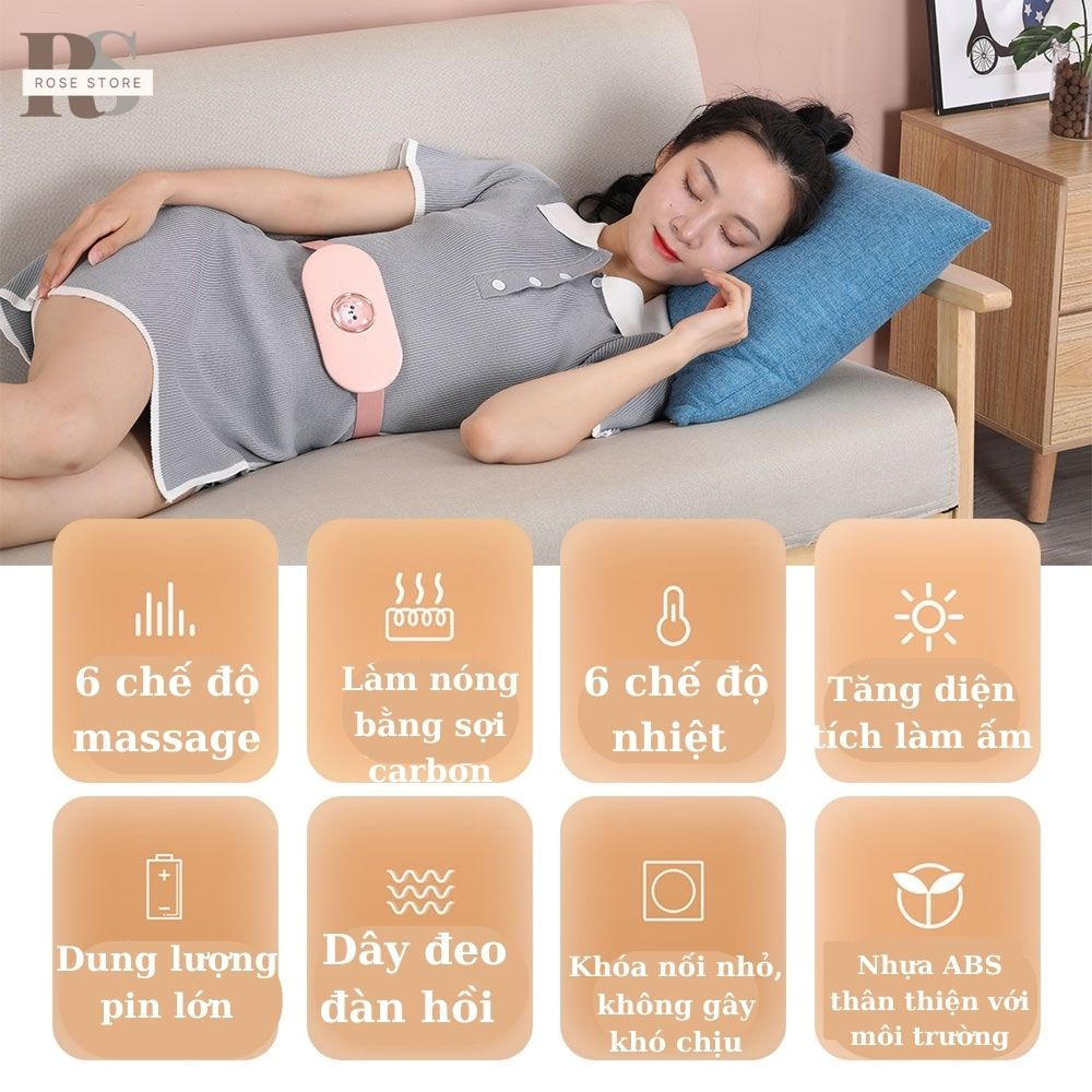 Đai massage bụng, massage lưng, máy mát xa chính hãng, cao cấp, máy massage bụng kinh 6 chế độ tùy chỉnh, đai đeo co dãn
