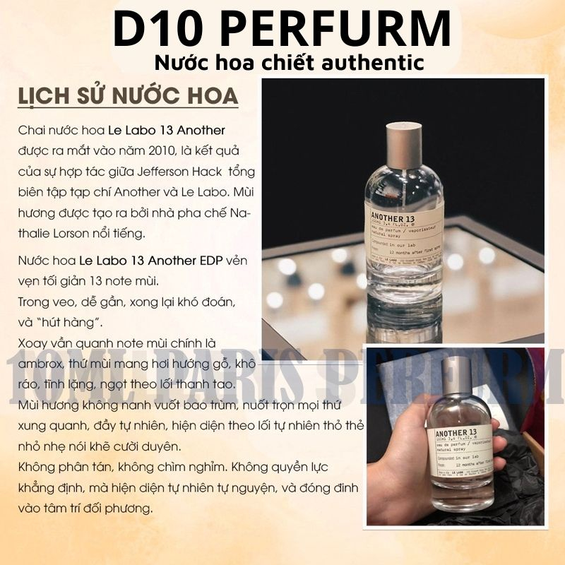 Another 13, 31, 33 Nước hoa Unisex chiết 10ml  Khám phá sự độc đáo và phong cách đa giới tính