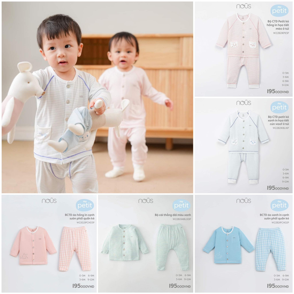 Bộ dài tay cài thẳng cho bé vải petit họa tiết S62ISI Nous