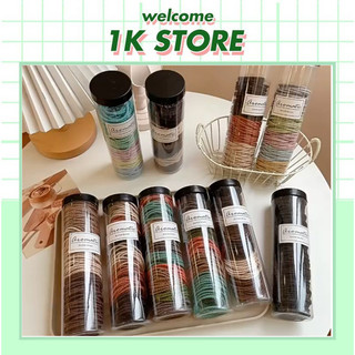 Hộp 100 thun cột tóc nhiều màu, set 100 thun co giãn buộc tóc kèm hộp nhựa, nhiều màu shop giao ngẫu nhiên, không ra màu