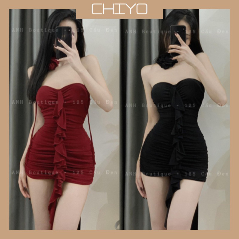 Đầm Thun Ống Phối Bèo Kèm Dây Hoa Cổ Nữ Tính D240