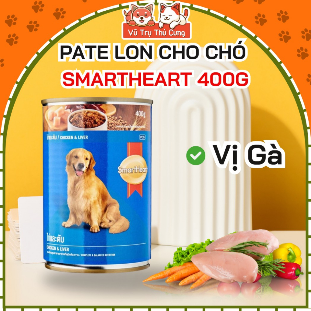Pate Smartheart Cho Chó lon 400g nhiều dinh dưỡng, Thức ăn ướt cho chó vị Bò, Gà