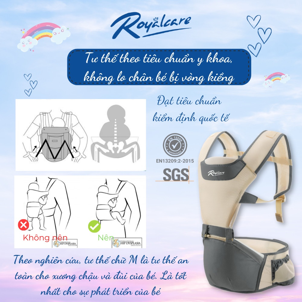 Địu em bé Royalcare cho bé 4 tư thế có bệ ngồi, lưới siêu thoáng Air mesh 🌸 𝑭𝒓𝒆𝒆𝒔𝒉𝒊𝒑 🌸