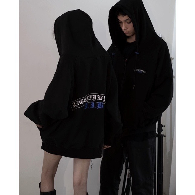 Hoodie Zip - Áo Khoác Nỉ Khóa Kéo In Chữ ANGEL Form Rộng Unisex Nam Nữ Mặc Đều Được