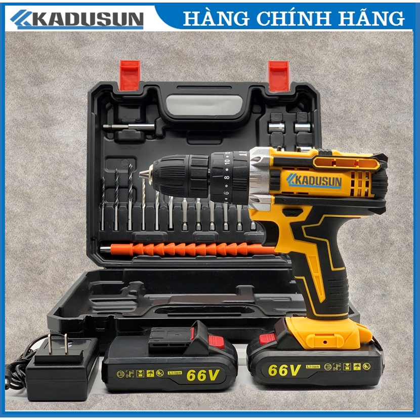 Máy khoan pin KADUSUN, 3 chức năng khoan tường, Bắn vit, Mở bulong- Tặng kèm 24 chi tiết gồm các mũi khoan + Mũi bắt vít