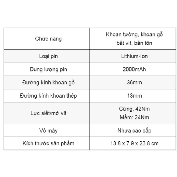 Máy khoan pin KADUSUN, 3 chức năng khoan tường, Bắn vit, Mở bulong- Tặng kèm 24 chi tiết gồm các mũi khoan + Mũi bắt vít