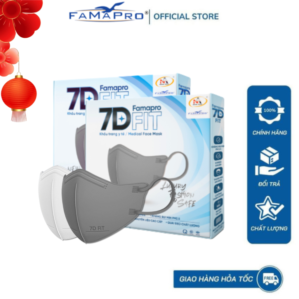 Famapro 7D FIT Combo 2 hộp Khẩu trang y tế cao cấp kháng khuẩn 5 lớp (10 cái/ hộp)