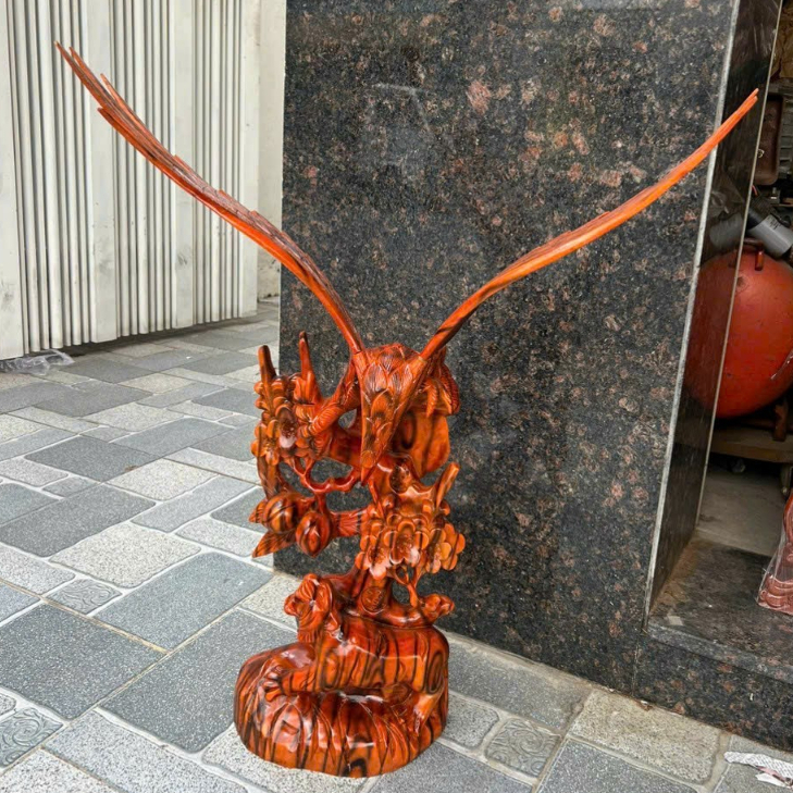 Tượng Gỗ Đại Bàng Hoa - Anh Hùng Tương Ngộ - Gỗ Xà Cừ cao 50cm - 70cm