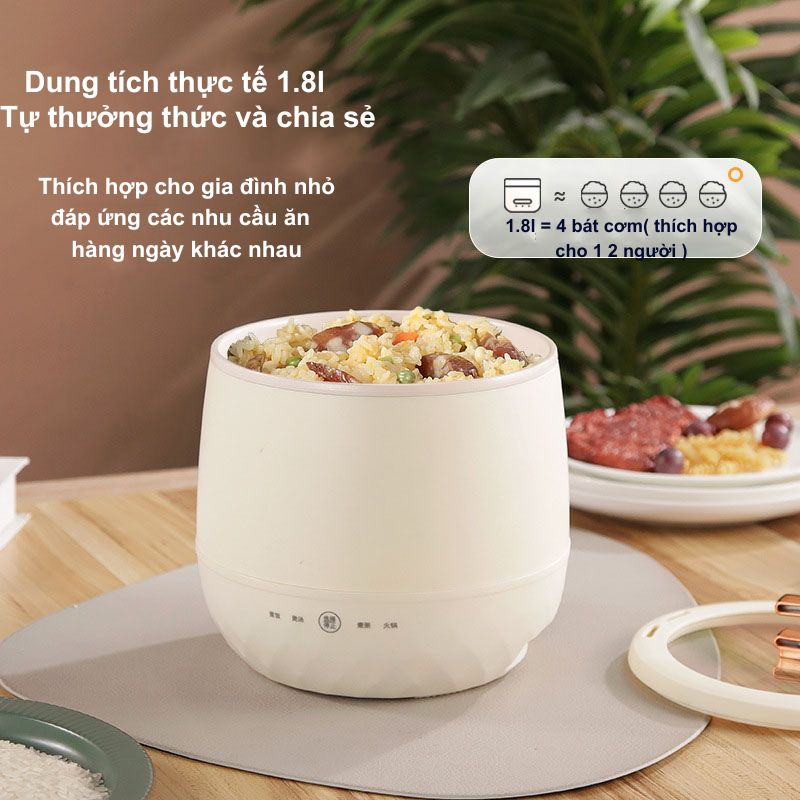 Nồi cơm điện mini dung tích 1,8L phù hợp 1-2 người, nồi nấu đa năng chống dính hầm hấp luộc dễ dàng vệ sinh