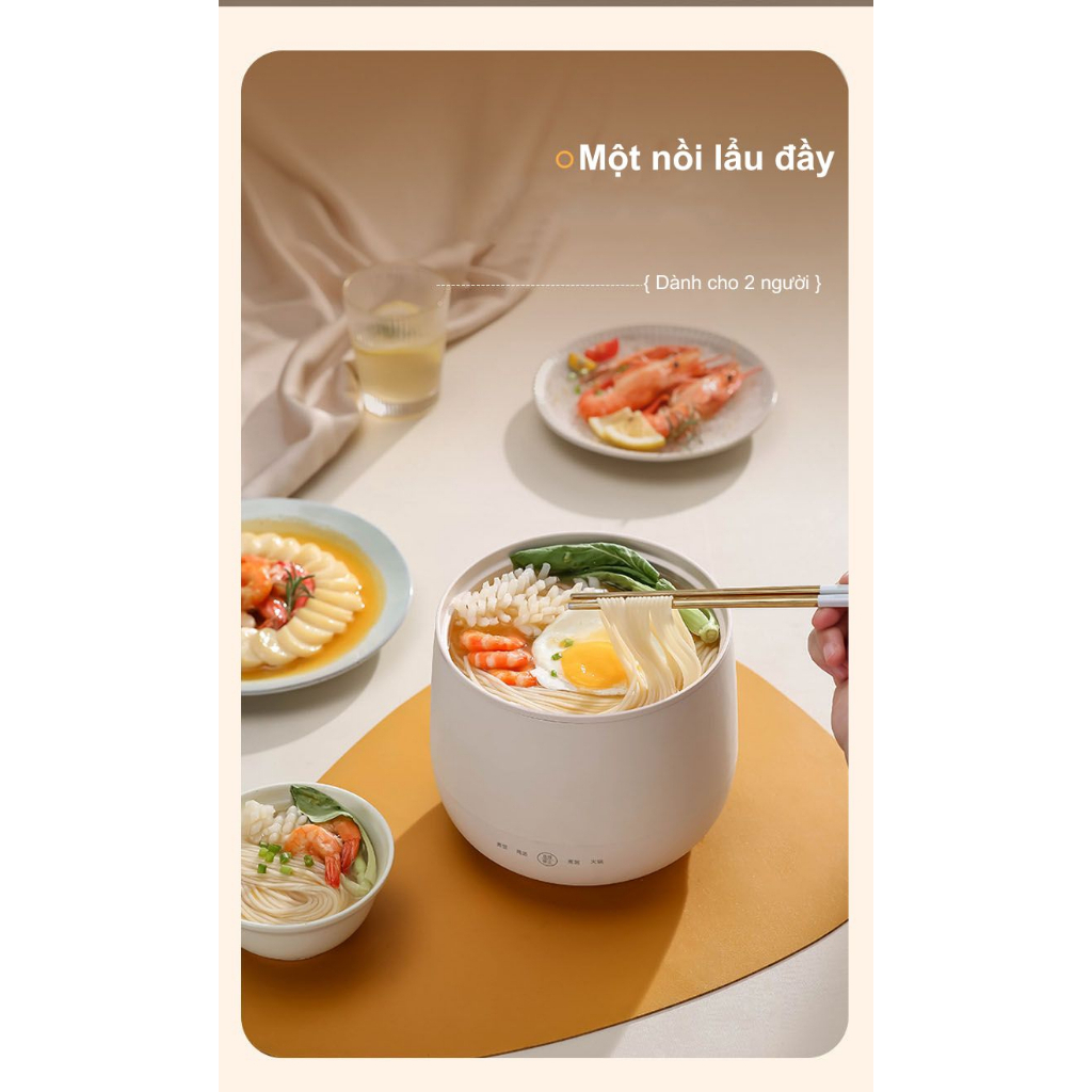 Nồi cơm điện mini dung tích 1,8L phù hợp 1-2 người, nồi nấu đa năng chống dính hầm hấp luộc dễ dàng vệ sinh