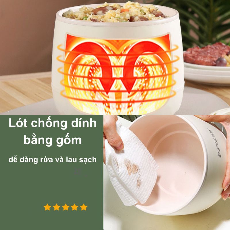 Nồi cơm điện mini dung tích 1,8L phù hợp 1-2 người, nồi nấu đa năng chống dính hầm hấp luộc dễ dàng vệ sinh