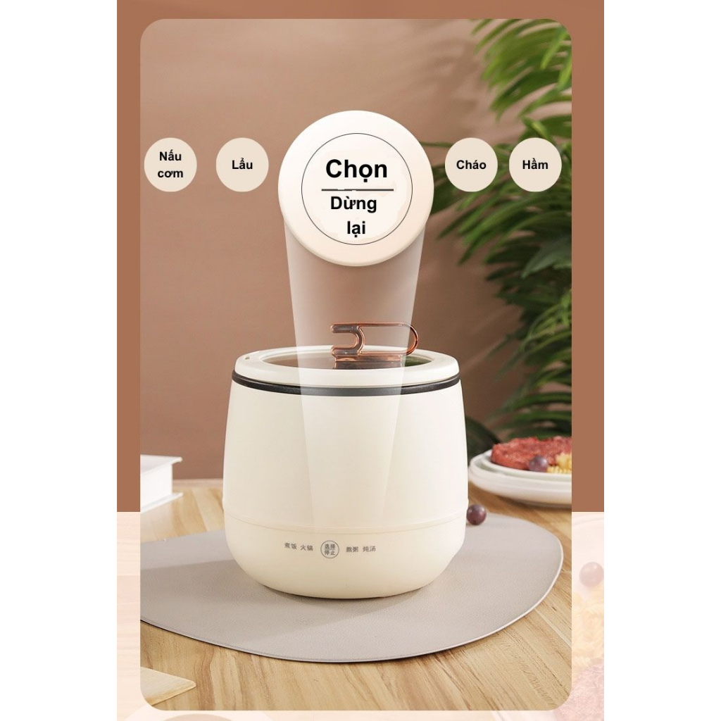 Nồi cơm điện mini dung tích 1,8L phù hợp 1-2 người, nồi nấu đa năng chống dính hầm hấp luộc dễ dàng vệ sinh