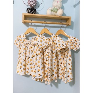 Váy hoa vàng dáng babydoll tay bồng (ảnh chụp thật)
