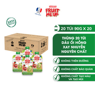 Thùng 20 túi trái cây xay nhuyễn vị dâu ổi hồng - 100% trái cây thật - andros fruit me up - 90gx20
