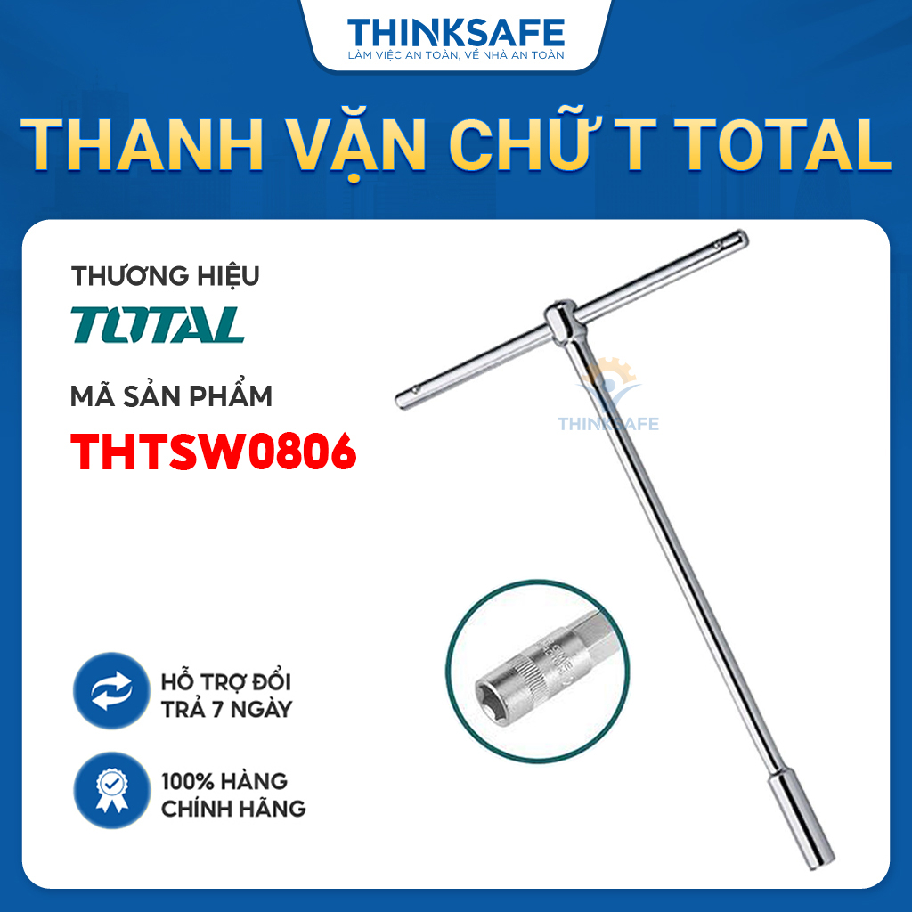 Thanh vặn tay cầm chữ T Total chất liệu Cr-V, kích thước 8MM-19MM, chiều dài 200x310mm, tay cầm mạ crom - Thinksafe