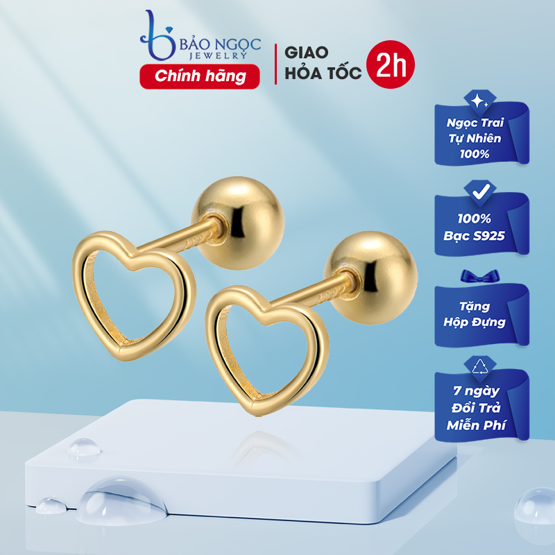 Hoa tai bạc nữ 925 nụ hình trái tim tình yêu xinh xắn - B2625 - Bảo Ngọc Jewelry