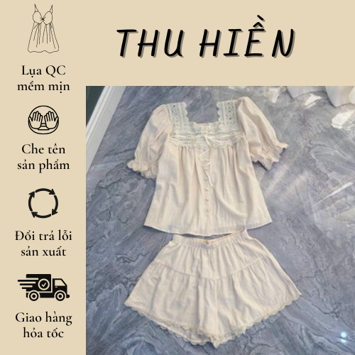 B3- bộ pijama tiểu thư đũi mềm- bộ ngủ mặc nhà bánh bèo cao cấp