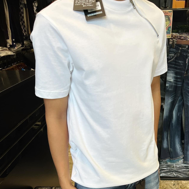 Áo Thun Nam DSQ Khóa Rip Ở Cổ  Hình In Nhiệt Cao Vải Cotton Co Dãn 4 Chiều Phù Hợp Cho Nam