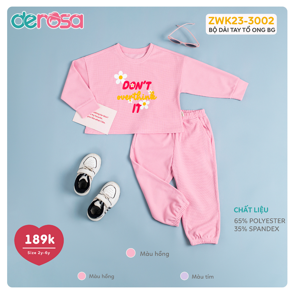 Bộ dài tay tổ ong bé gái DEROSA KIDS từ 2 đến 6 tuổi ZWK23-3002B