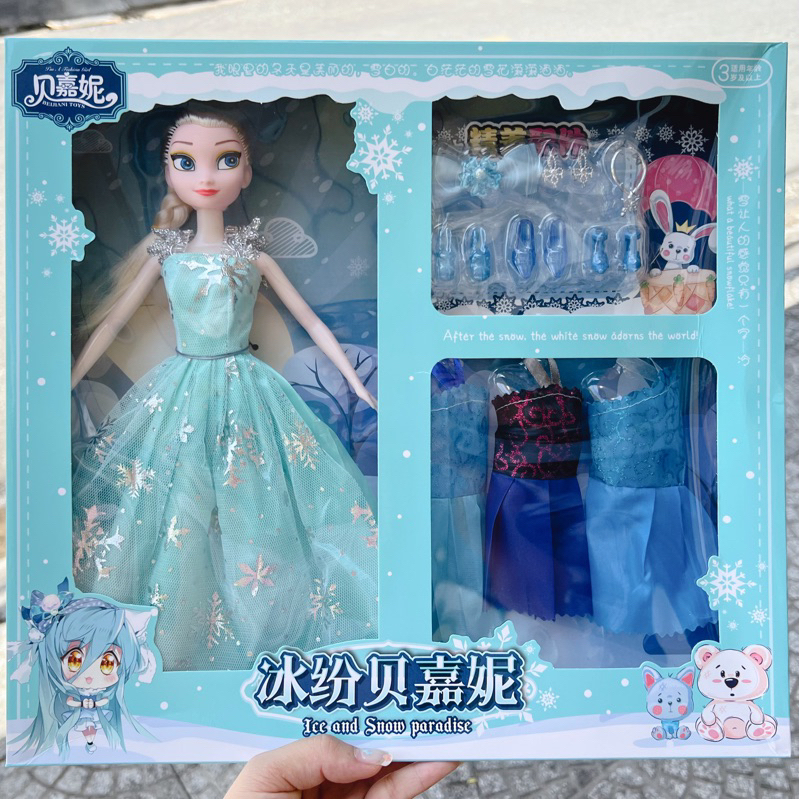 Búp bê Elsa 5D Nữ Hoàng Băng Giá  Kèm Gậy Phát Sáng Hàng Đẹp Cỡ To Tóc Mây Tết Tóc