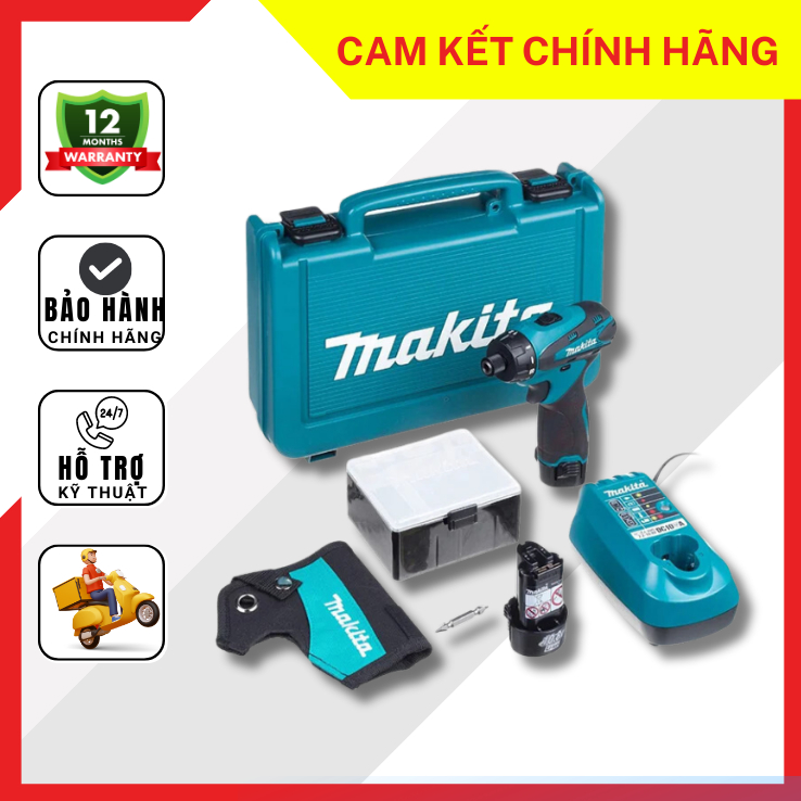 Máy khoan và vặn vít dùng pin DF030DWE Makita ( Sạc, 2 pin 1.3Ah )
