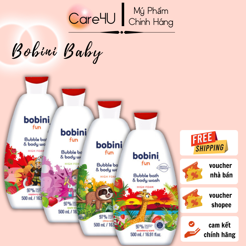 Gel tắm tạo bọt cho trẻ em Bobini Fun mềm mịn 1+ tuổi 500ML (nhiều mùi