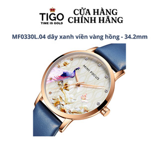 Đồng Hồ Nữ MINI FOCUS MF0330L.04 Dây Da Xanh Viền Vàng Hồng Thép Không Gỉ Mặt Tròn 34.2mm