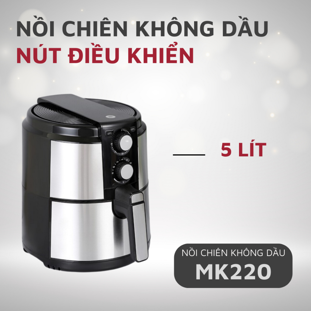 Nồi chiên không dầu Mishio MK220 5L - Vỏ inox, công nghệ Rapid Air