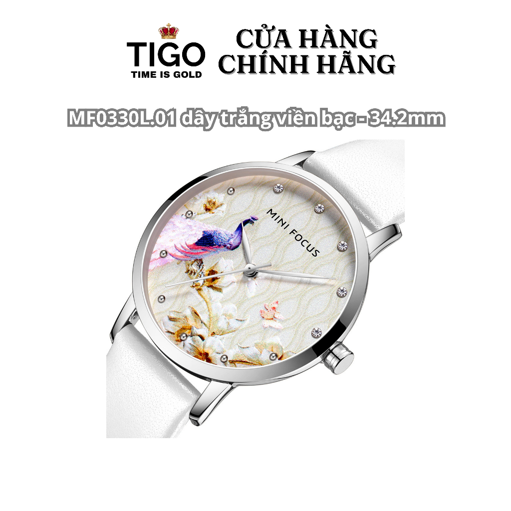 Đồng Hồ Nữ MINI FOCUS MF0330L.01 Dây Da Trắng Viền Bạc Hồng Thép Không Gỉ Cao Cấp Mặt Tròn Đường Kính 34.2mm Chống Nước