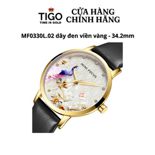 Đồng Hồ Nữ MINI FOCUS MF0330L.02 Dây Da Đen Viền Vàng Thép Không Gỉ Mặt Tròn 34.2mm