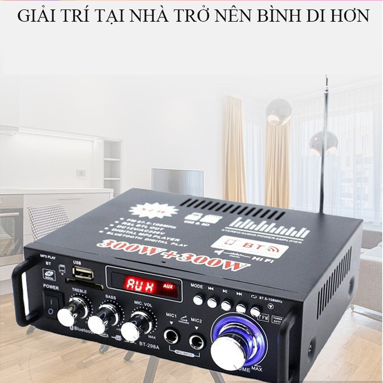 Âm ly mini 12v BT-298A KAW cao cấp chức năng đa dạng hát karaoke chơi nhạc hay - Bảo hành 12 tháng
