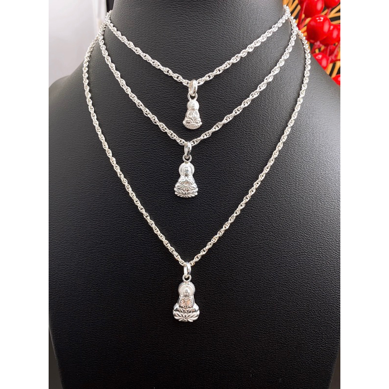 Dây chuyền kèm mặt Phật quan âm cho em bé - Bạc ta nguyên chất