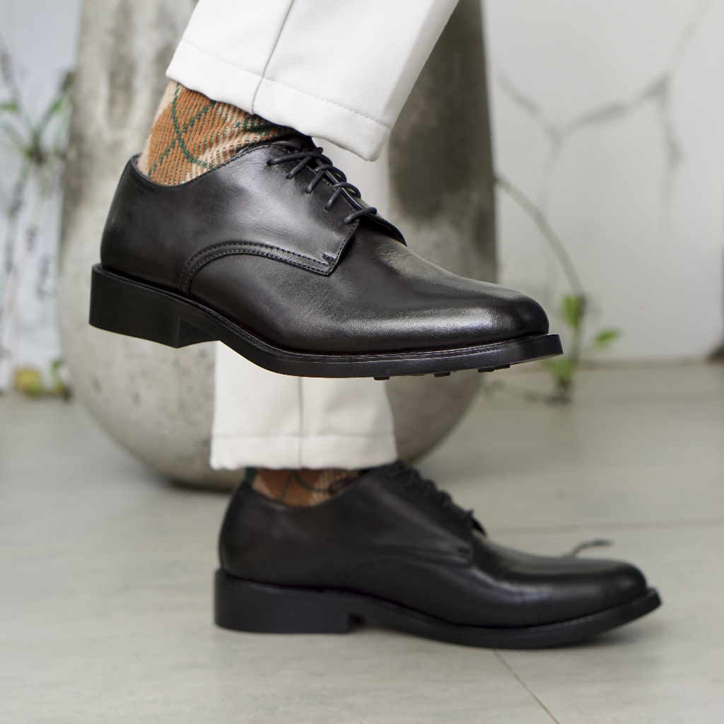 giày nam công sở da bò derby đen full black