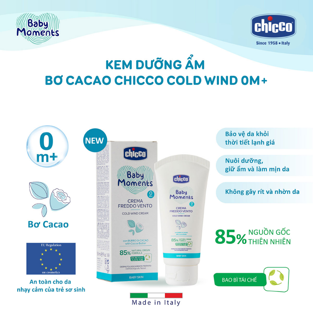 (MamanBébé chính hãng)(THÁNG 12 - MUA 3 SP TẶNG LĂN ĐA NĂNG XUA MUỖI) Kem dưỡng ẩm Bơ Cacao Chicco Cold Wind 0M+ 50ml