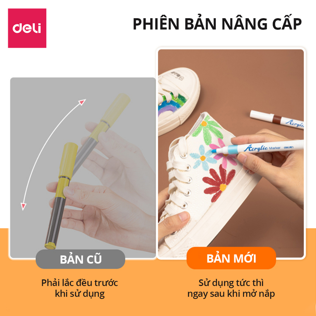 Bút Sơn Acrylic Marker Cao Cấp Deli - 12/24/36/48 Màu Chống Nước Vẽ Trên Mọi Chất Liệu - Tô Màu DIY Vẽ Giày Vải Chai Lọ