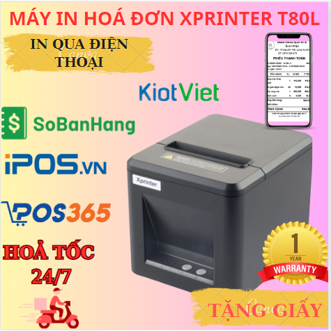 Máy in hóa đơn Xprinter In Điện Thoại k80 - Máy in nhiệt T80L Mạng Lan + USB in cả máy tính/ laptop chính hãng