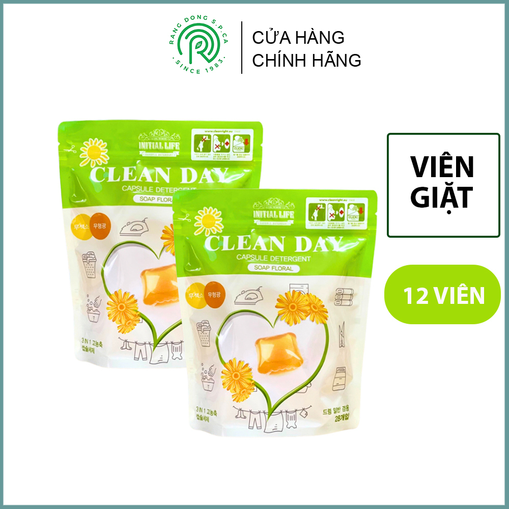 Viên giặt xả quần áo Hàn Quốc Clean Day cao cấp 3 trong 1 hương Hoa giúp làm mềm vải lưu hương lâu CHÍNH HÃNG 100%