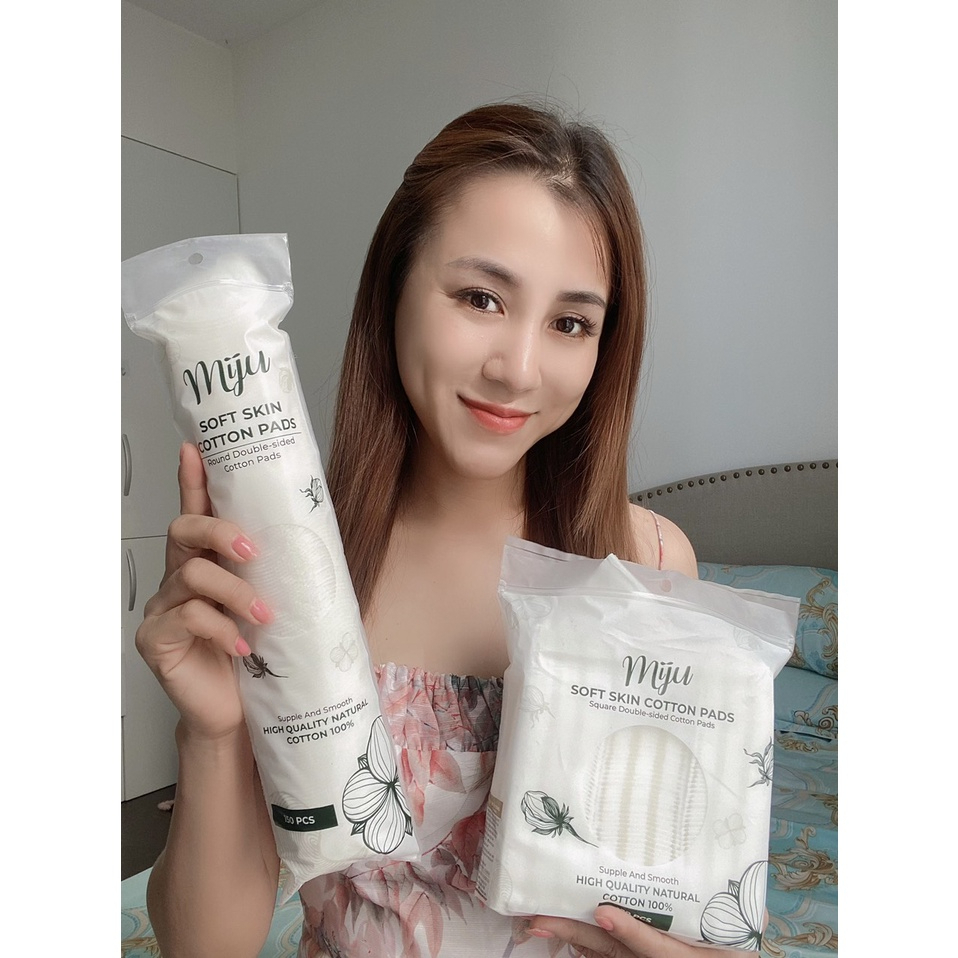 Bông Tẩy trang Cao Cấp MIJU Hàn Quốc Cotton 3 Lớp Mềm Mịn Không Sơ Bông Nacobeauty 150 - 180 Miếng