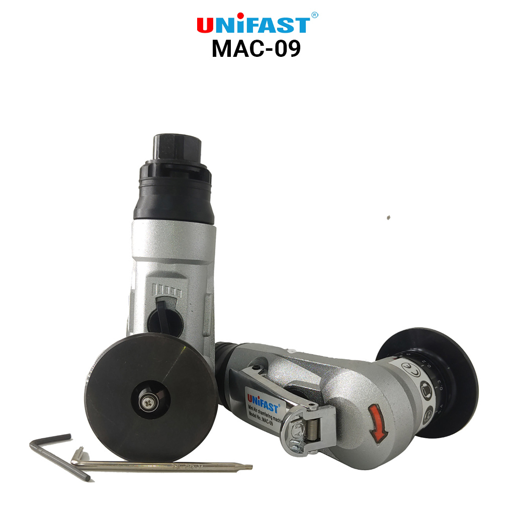 Máy vát mép khí nén cầm tay mini Unifast MAC-09 đa năng vát cạnh, lỗ vòng cung