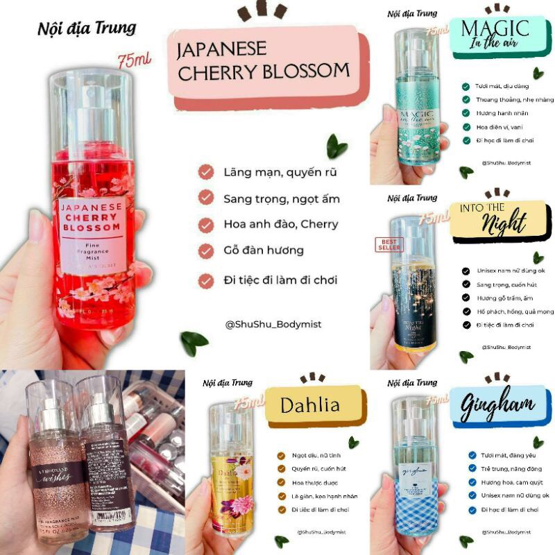 Xịt thơm body chai 75ml cực thơm dai- cực xinh bản trung