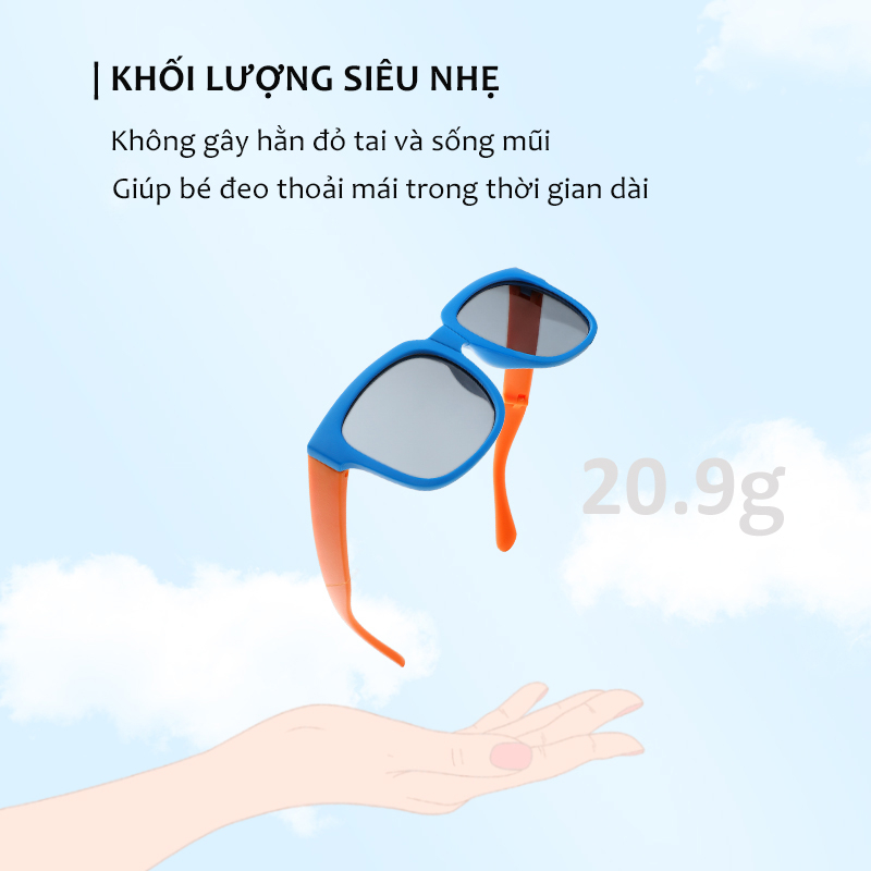 Kính Gấp Gọn Tròng Phân Cực Cho Bé 3-12 Tuổi Gọng Phối 2 Màu Thời Trang Siêu Dẻo Đàn Hồi An Toàn Cho Mắt Trẻ Em AK140