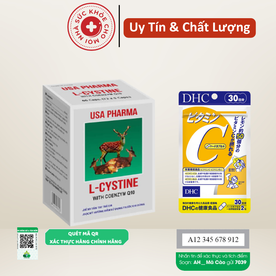 Combo viên uống Lcystine 60 viên và DHC Vitamin C 30 viên chăm sóc da sáng mịn và giảm mờ thâm suckhoechomoinha