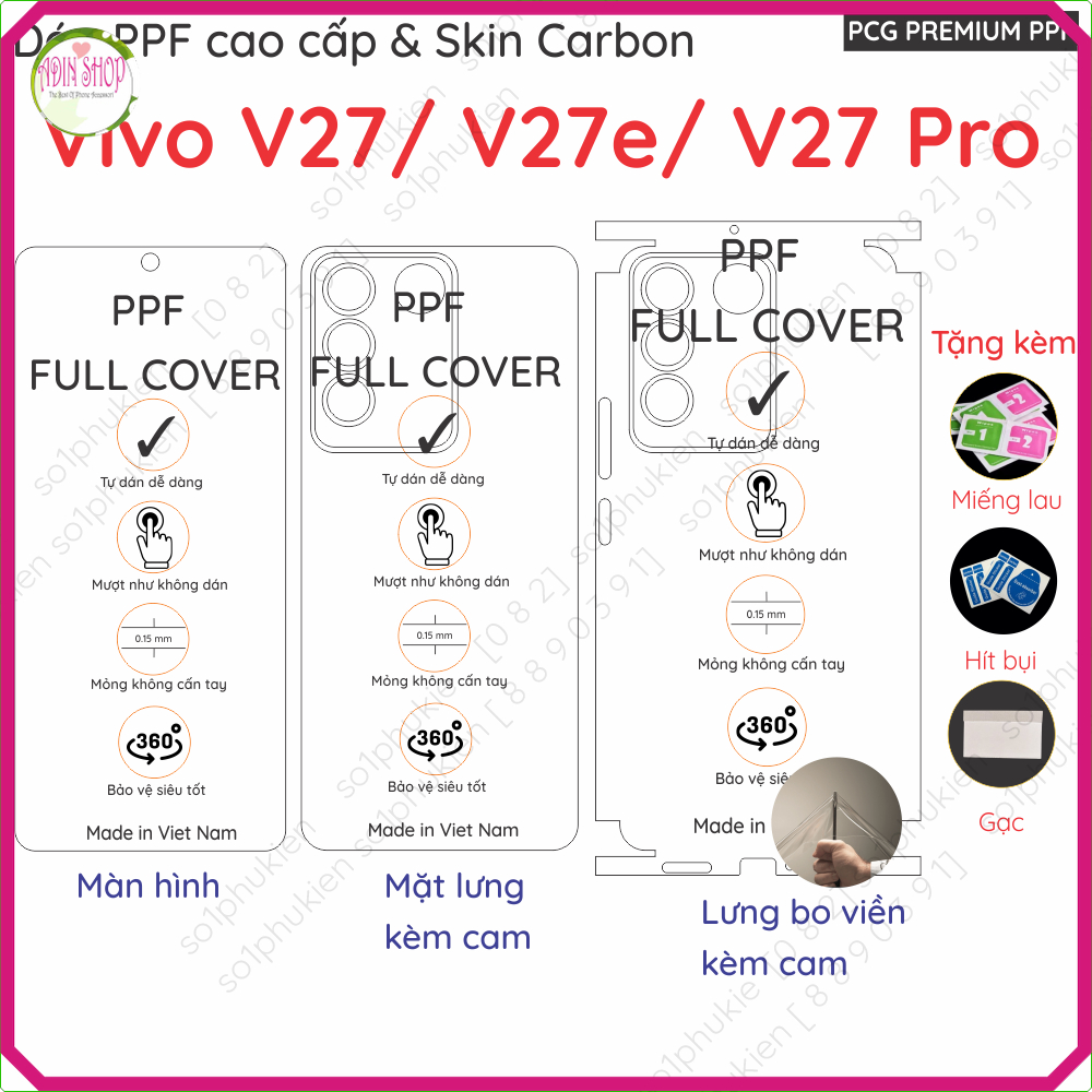 Dán PPF Vivo V27/ V27e/ V27 Pro loại trong, nhám dành cho màn hình, mặt lưng, full viền
